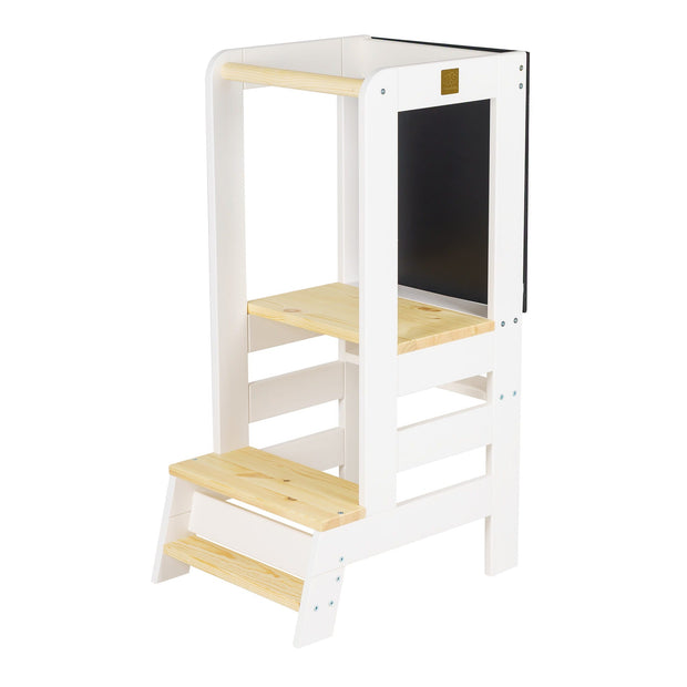 MeowBaby Houten Learning Tower met schrijfbord wit en hout voor kinderveiligheid en plezier