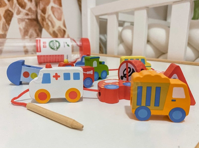 Car Shaped Wooden Threading Blocks 