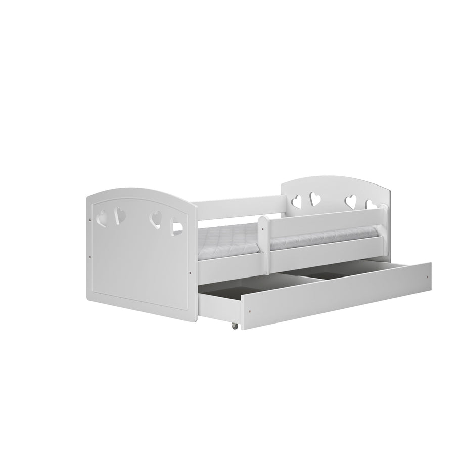 Kocot Kids Junior Bed Julia wit met hartvormige uitsparingen en opberglade onder het bed