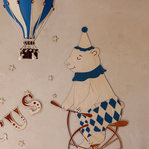 Mr. Bear and his Circus Bike – Wooden Wall Decoration