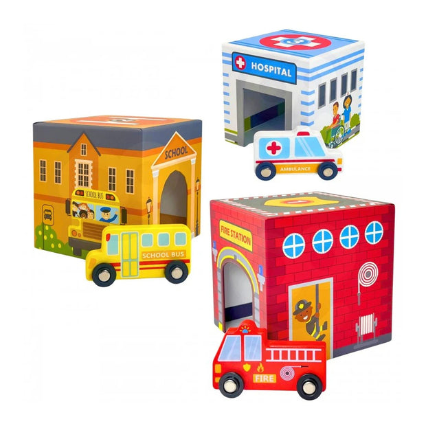 Houten Puzzelblokken met Stadsvoertuigen