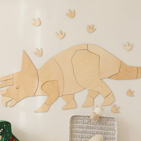 Cut It Now Houten Wanddecoratie Dinosaur Triceratops van houten puzzelstukken aan muur