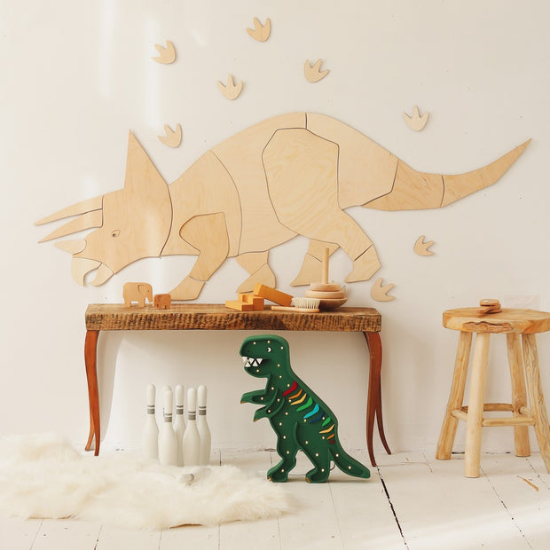 Cut It Now houten wanddecoratie Dinosaur Triceratops in puzzelstijl voor kinderkamer