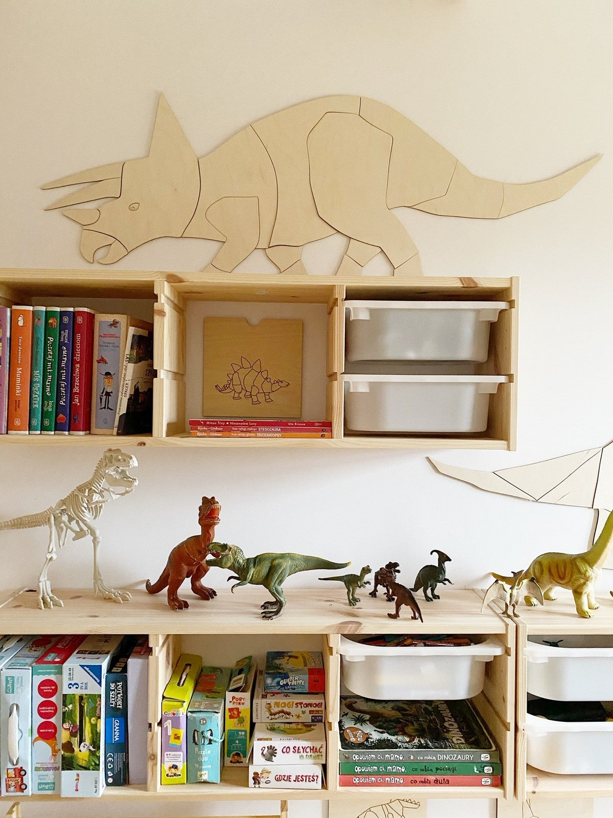 Cut It Now Houten Wanddecoratie Dinosaur Triceratops houten puzzel aan de muur in kinderkamer