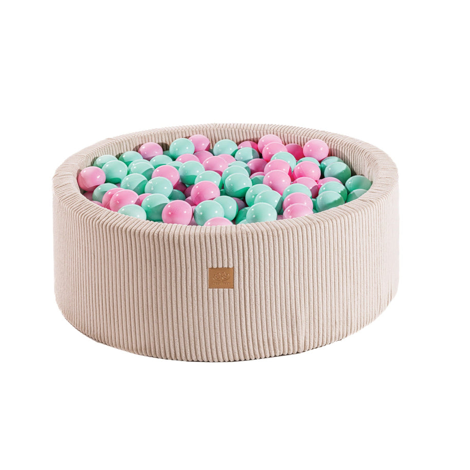 MeowBaby Ballenbak Ecru Rib gevuld met roze en mintkleurige ballen voor kinderen