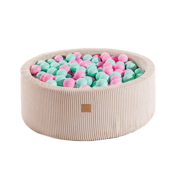 MeowBaby Ballenbak Ecru Rib gevuld met roze en mintkleurige ballen voor kinderen