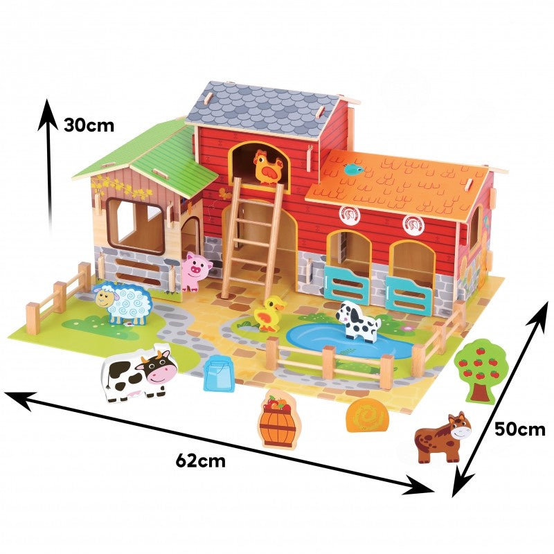 Woopie Houten Boerderij Set 18 stuks houten boerderij met dieren en accessoires