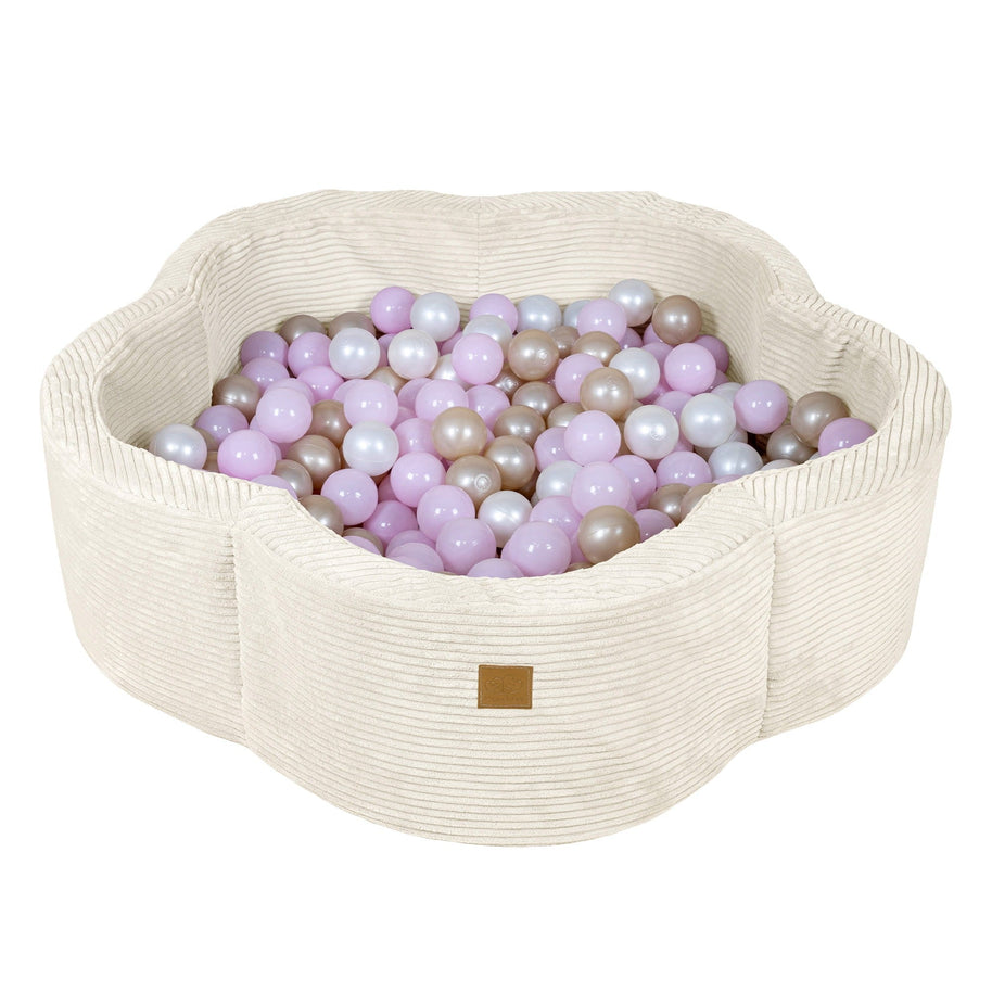 MeowBaby Ballenbak Rib Bloem Vanille gevuld met zachte pastelkleurige ballen