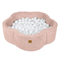 MeowBaby Ballenbak Rib Bloem in roze met zachte ribstof en witte ballenbakballen