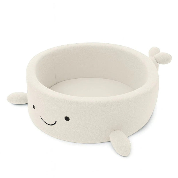 MeowBaby Ballenbak Walvis Bouclé beige met zachte foambasis en speelse vinnen