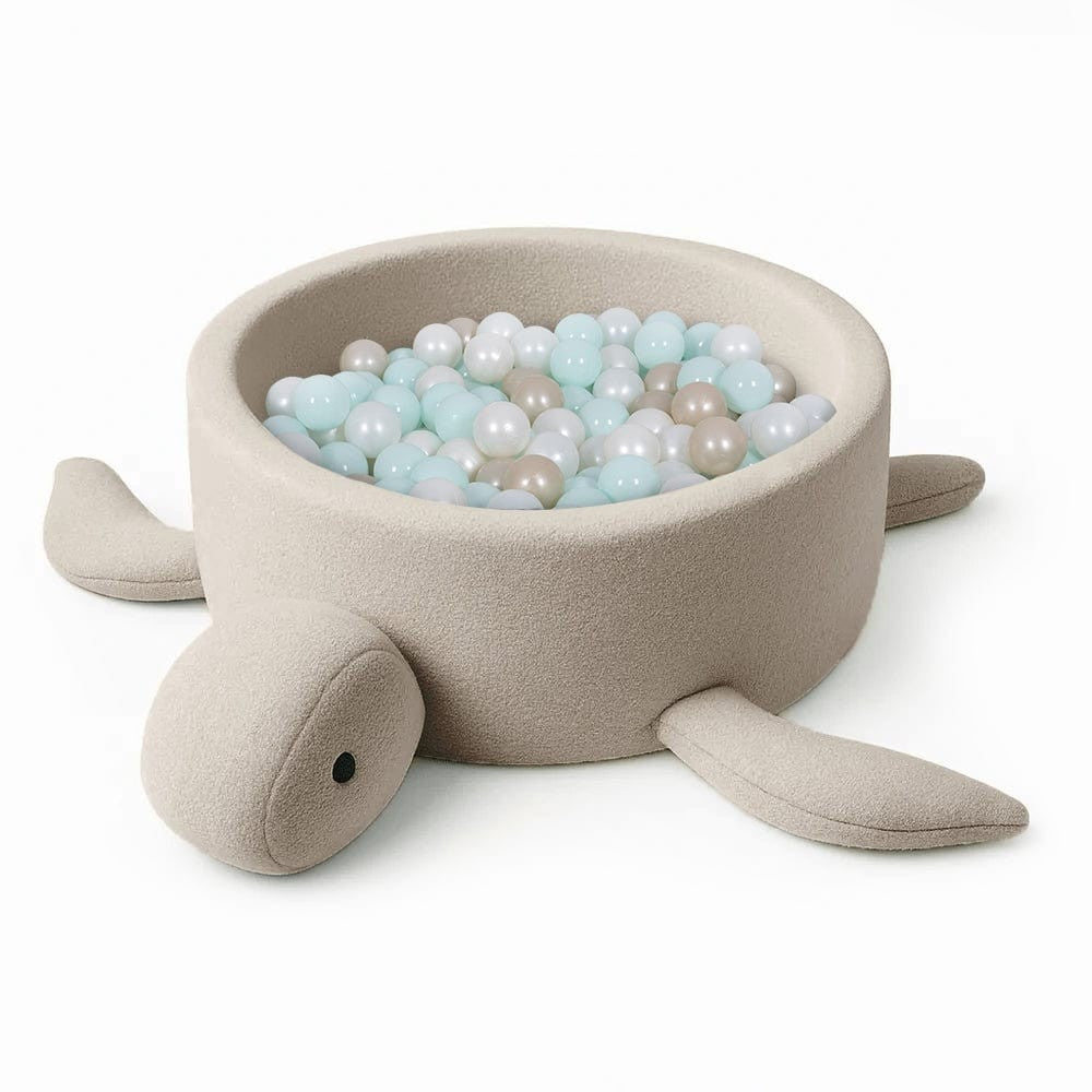 MeowBaby Ballenbak Schildpad Bouclé in zachte oat biscuit beige kleur met speelkogels