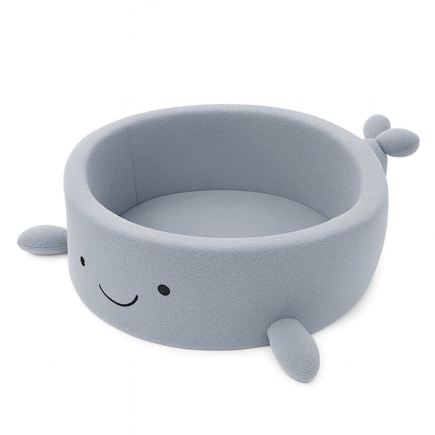 MeowBaby ballenbak in walvisvorm van zacht blauw bouclé materiaal voor kinderen