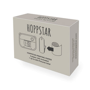 Lichtgrijze Hoppstar doos met witte papierrollen voor de kindercamera Artist