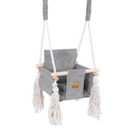 MeowBaby Indoor Baby Schommel grijs met zachte corduroy zitting en veiligheidsgordel
