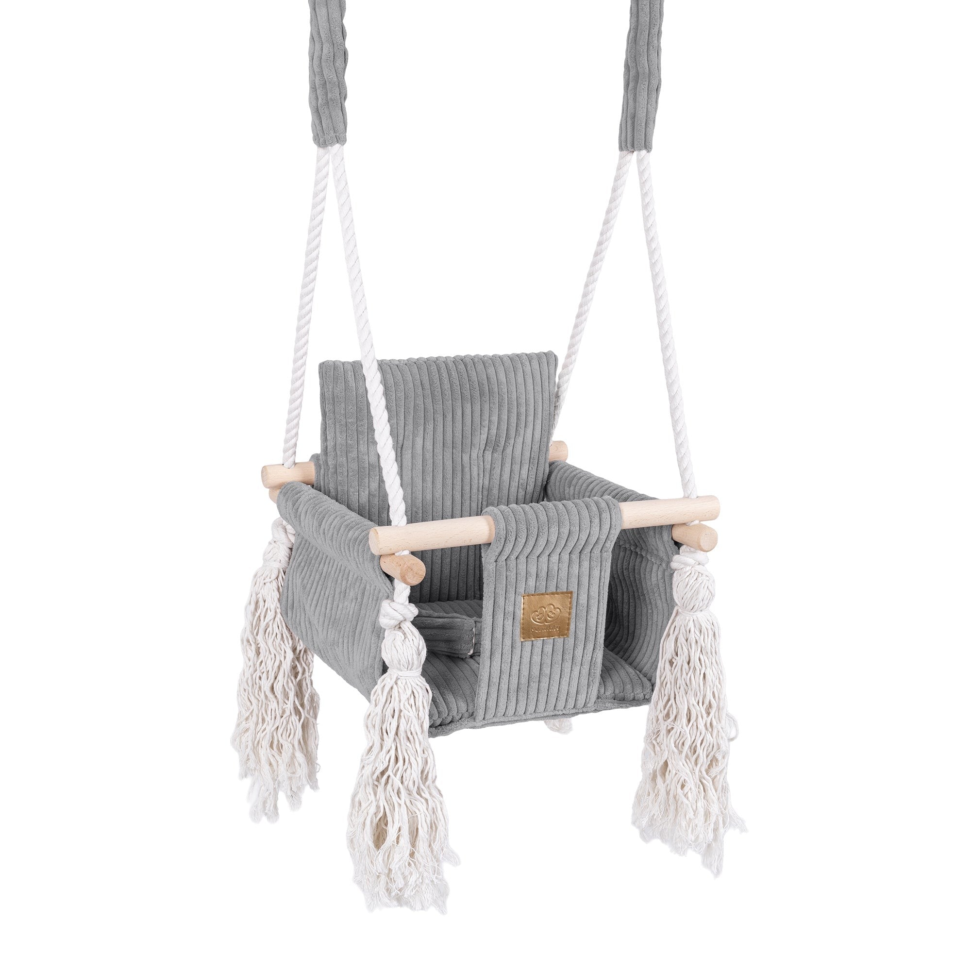 MeowBaby Indoor Baby Schommel grijs met zachte corduroy zitting en veiligheidsgordel