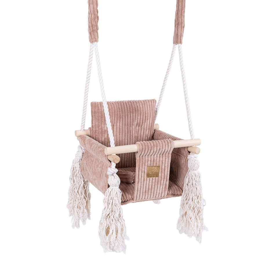 MeowBaby Indoor Baby Schommel roze van zacht katoen met stevige houten steun en touwen