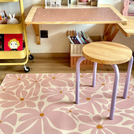 Kids Mealtime Floor Mat, Non-Slip & Waterproof - Daisy Pink