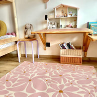 Kids Mealtime Floor Mat, Non-Slip & Waterproof - Daisy Pink