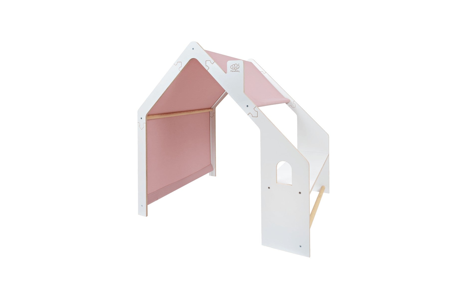 MeowBaby Houten Speelhuisje voor Kinderen Wit met roze luifel voor speelse avonturen