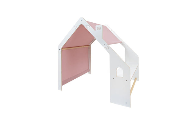 MeowBaby Houten Speelhuisje voor Kinderen Wit met roze luifel voor speelse avonturen