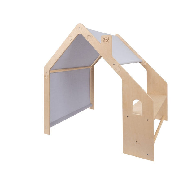 MeowBaby Houten Speelhuisje voor Kinderen Natural met blauw doek als speelhoek