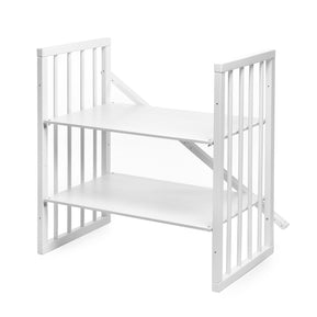 Onderdelen van het ronde babybed OLIN in een tweelaagse opstelling