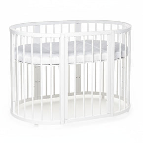 Wit ovaal babybed OLIN met matras op standaardhoogte