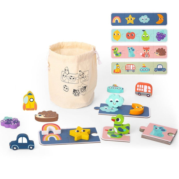 Woopie Houten Geheugen Puzzel met kleurrijke houten vormen en memory kaarten voor kinderen