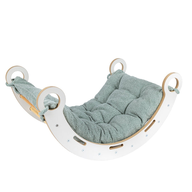 MeowBaby houten schommelstoel voor kinderen wit met zacht fresh mint kussen