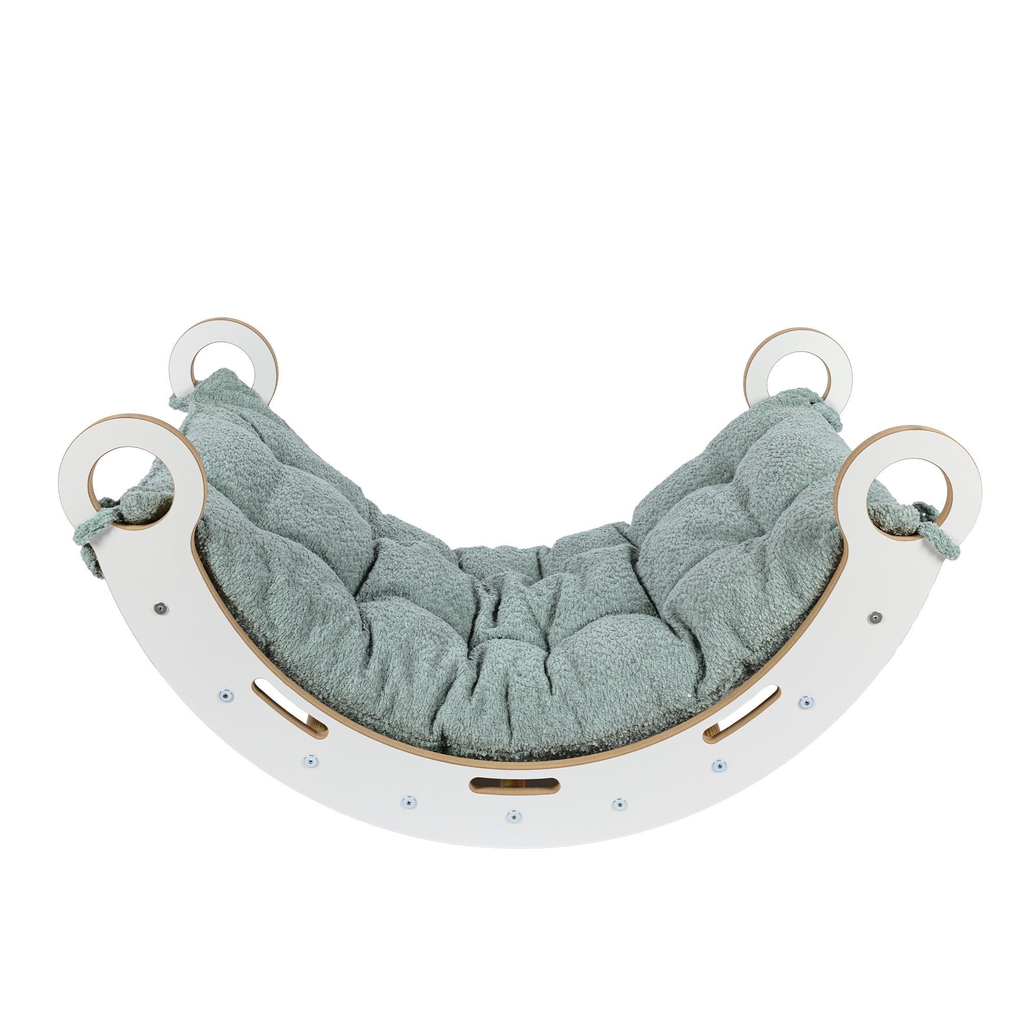 MeowBaby Houten Schommelstoel voor Kinderen wit met zacht fresh mint kussen