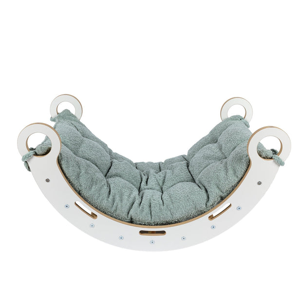 MeowBaby Houten Schommelstoel voor Kinderen wit met zacht fresh mint kussen