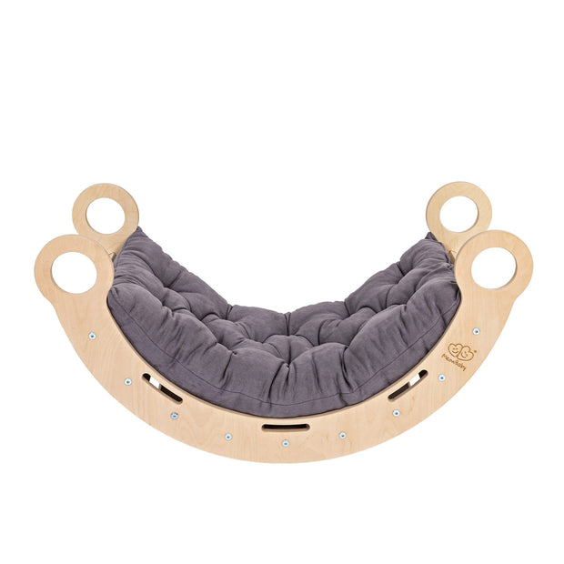 MeowBaby Houten Schommelstoel met grijs kussen, veilig en veelzijdig speelmeubel voor kinderen