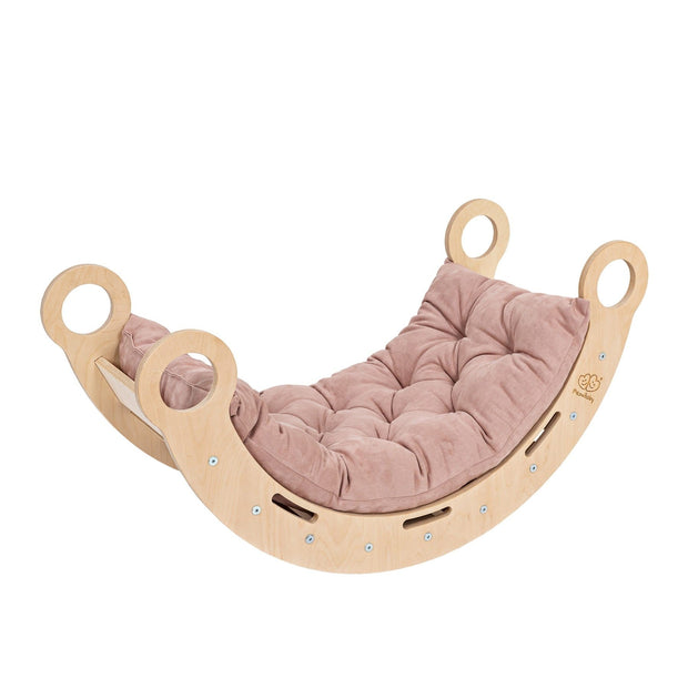 MeowBaby houten schommelstoel voor kinderen met roze kussen en veilig ontwerp