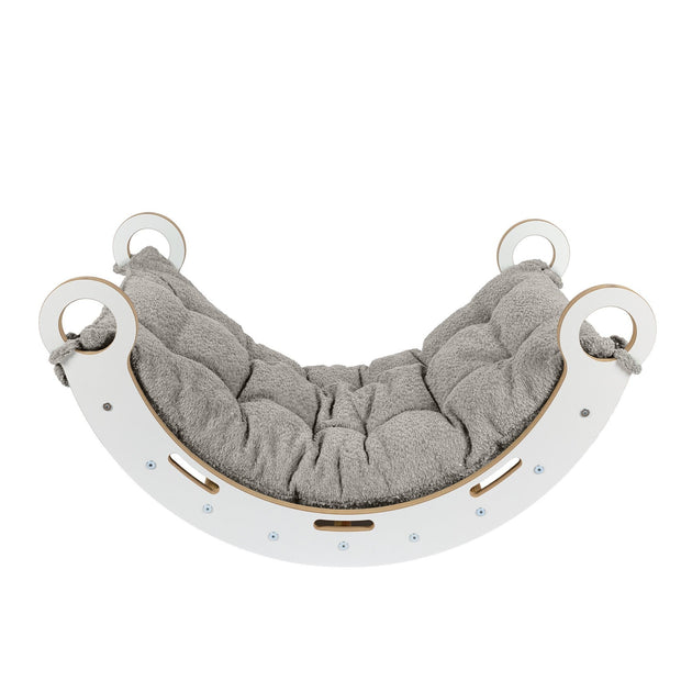 MeowBaby houten schommelstoel voor kinderen wit met zacht grijs meubelkussen