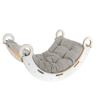 MeowBaby Houten Schommelstoel voor Kinderen wit met zacht grijs kussen en houten handgrepen