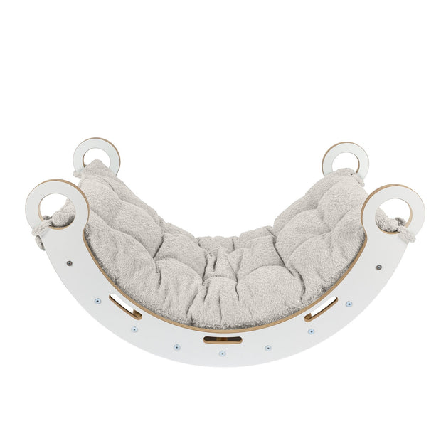 MeowBaby Houten Schommelstoel voor Kinderen wit met zacht ecru kussen en veilige handgrepen