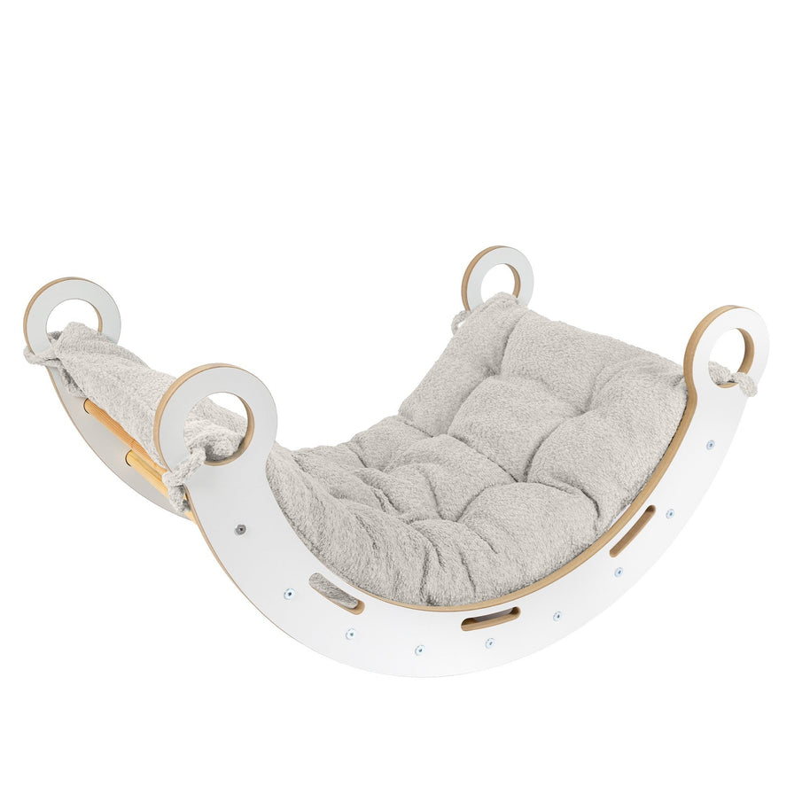 MeowBaby Houten Schommelstoel voor Kinderen wit met zacht ecru kussen voor speelplezier