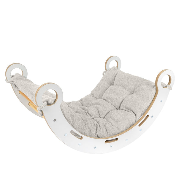 MeowBaby Houten Schommelstoel voor Kinderen wit met zacht ecru kussen voor speelplezier