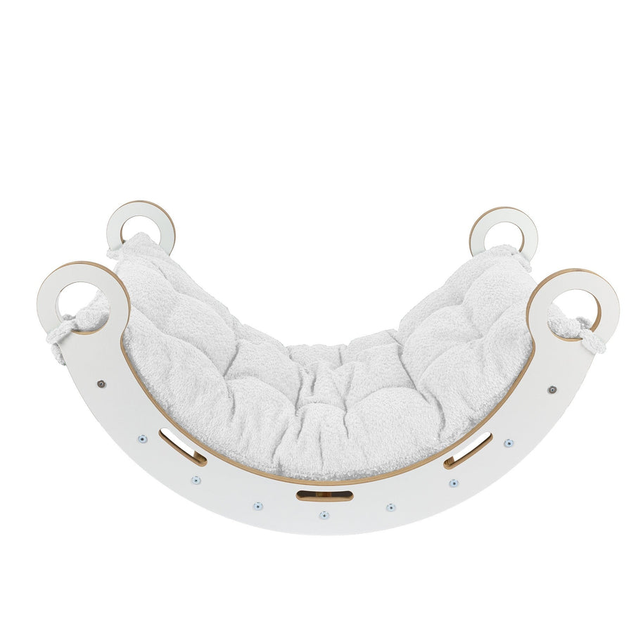 MeowBaby houten schommelstoel voor kinderen wit met zacht wit kussen, veilig en stevig