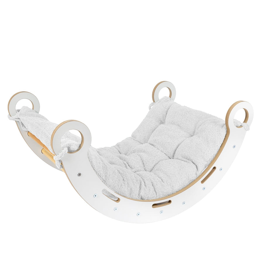 MeowBaby houten schommelstoel met wit kussen ideaal voor kinderen en speelplezier