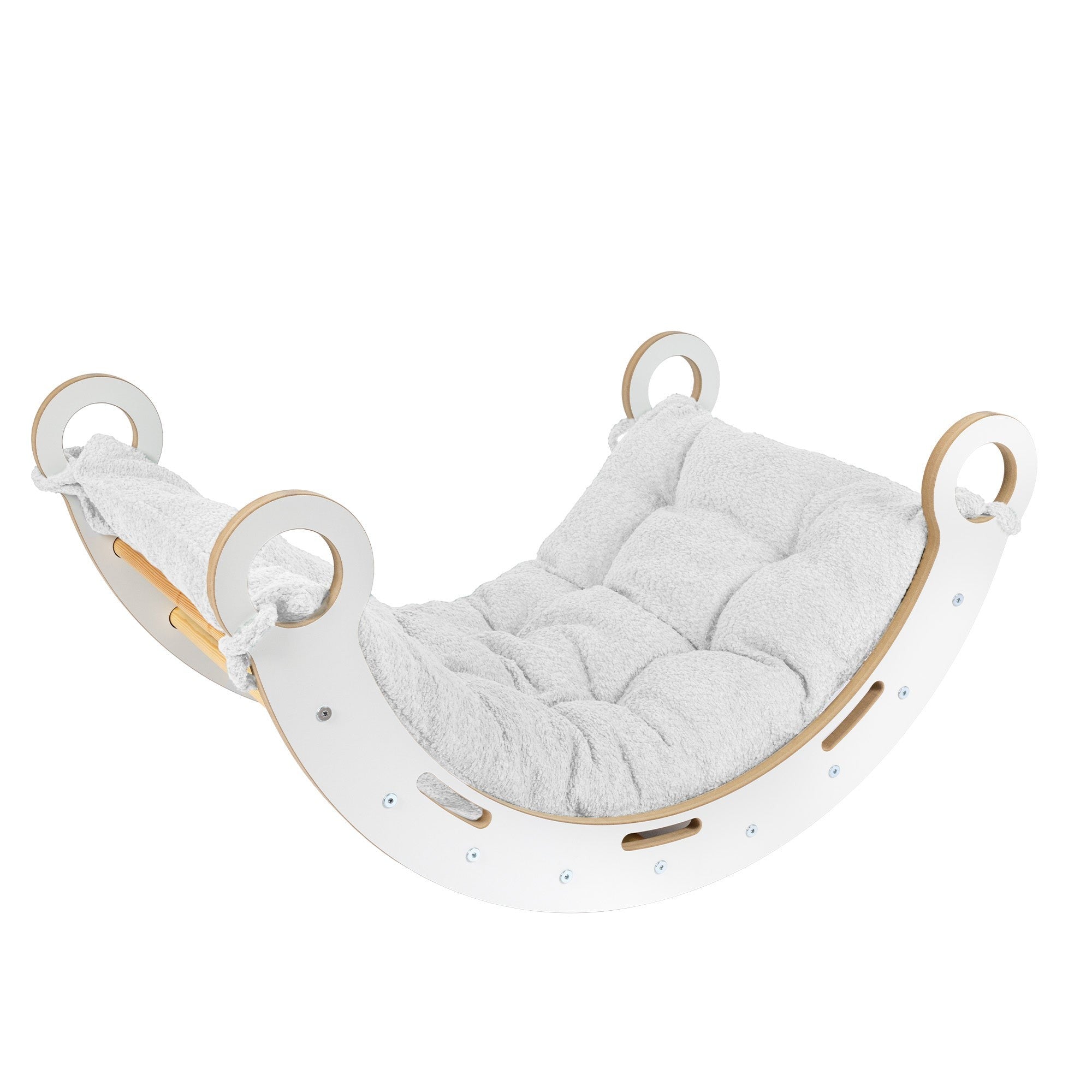 MeowBaby houten schommelstoel met wit kussen ideaal voor kinderen en speelplezier