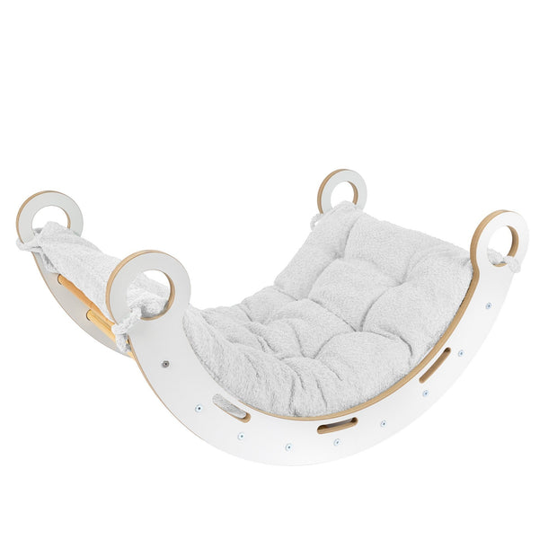 MeowBaby houten schommelstoel met wit kussen ideaal voor kinderen en speelplezier