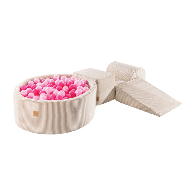 MeowBaby Speelset met Ballenbak Rib Ecru Roze met zachte blokken en 200 ballen