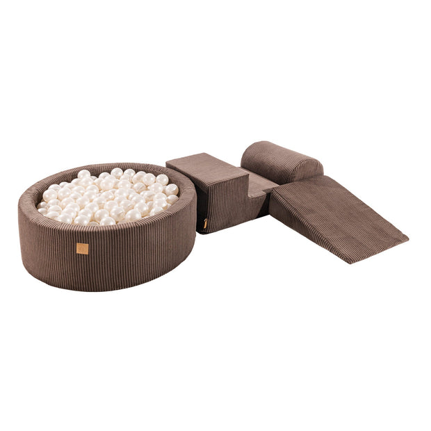 MeowBaby speelset met bruine rib stof en parelmoer ballenbak inclusief 200 ballen