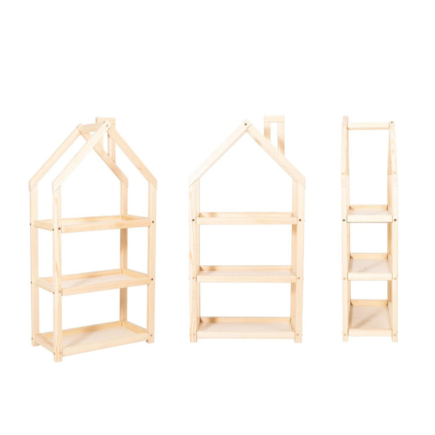 Montessori Wandplank Huisje van massief grenenhout in huisvorm met drie planken