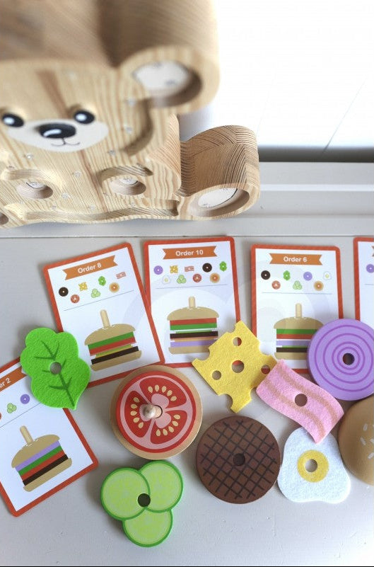 Wooden Burger Restaurant Puzzle for Children, 15 pcs