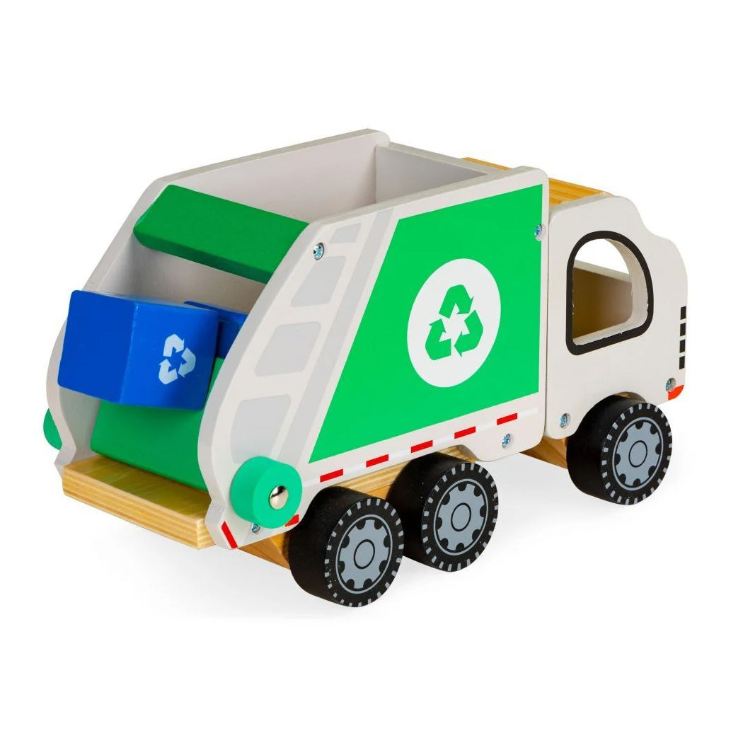 Houten afval- en recyclingtruck