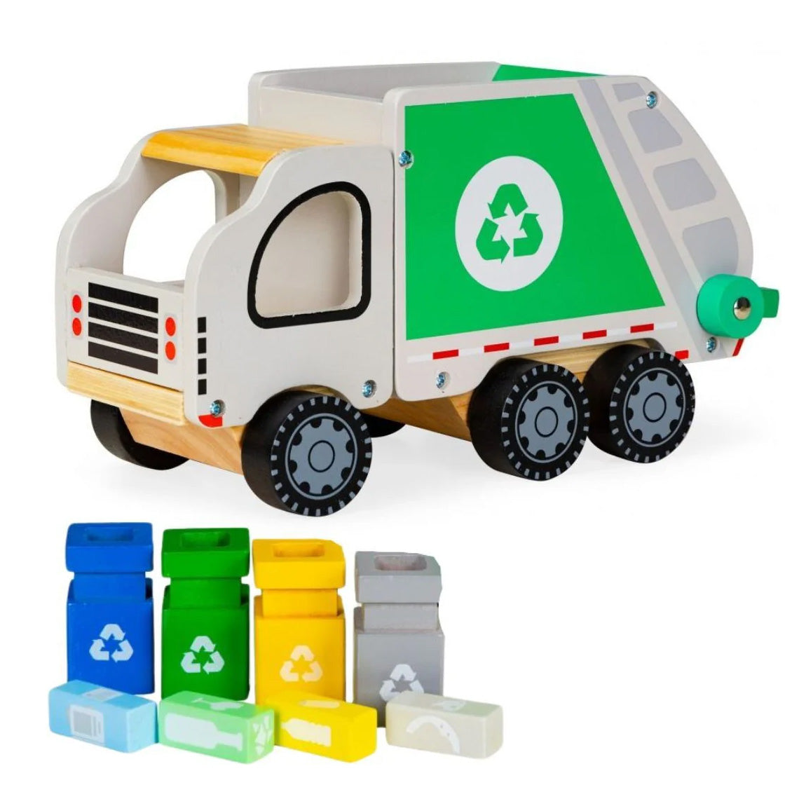 Houten afval- en recyclingtruck